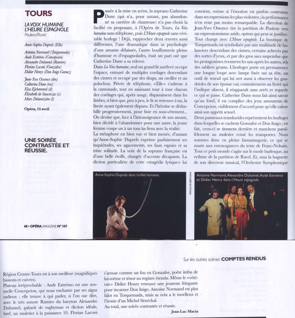 Opéra magazine - Voix humaine et Heure espagnole